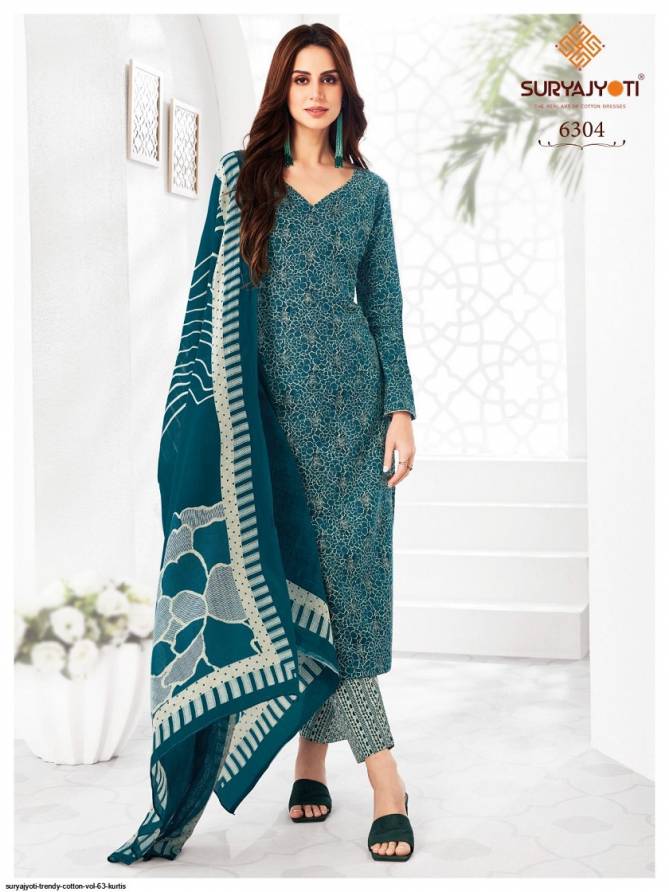 Trendy Vol 63 By Suryajyoti Cotton Printed Kurti With Bottom Dupatta Wholesale Shop In Surat